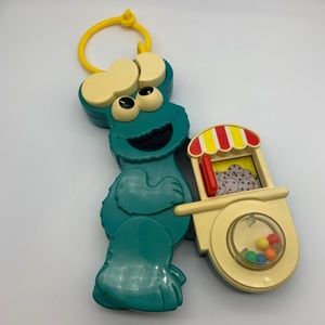 VTG 1990 Jim Henson Sesame Street Cookie Monster Cookie Cart Plastic Rattle Toy